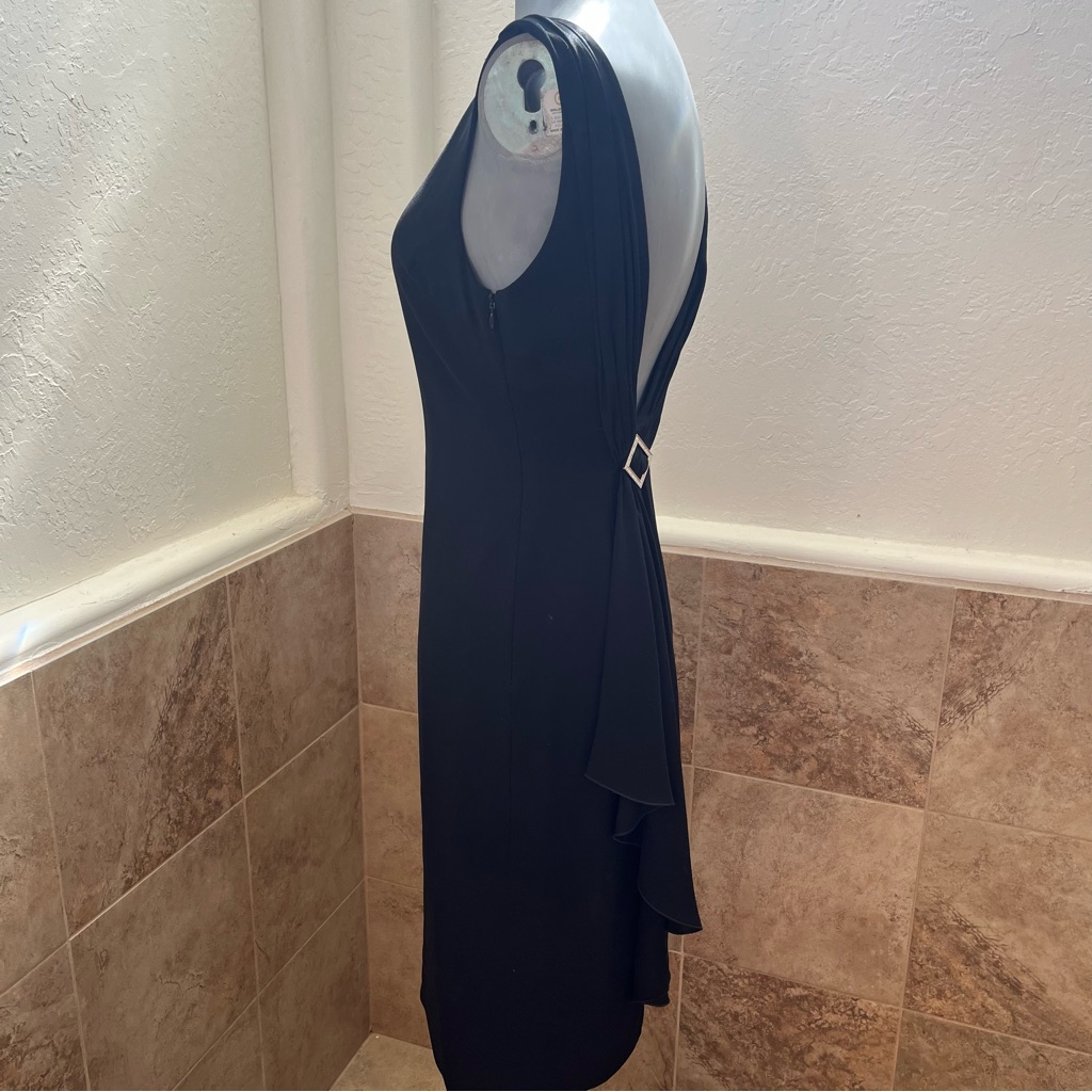 Vintage Valentino Black Crepe Silk Asymmetrical Backless Sheath Dress Us 4/It 40